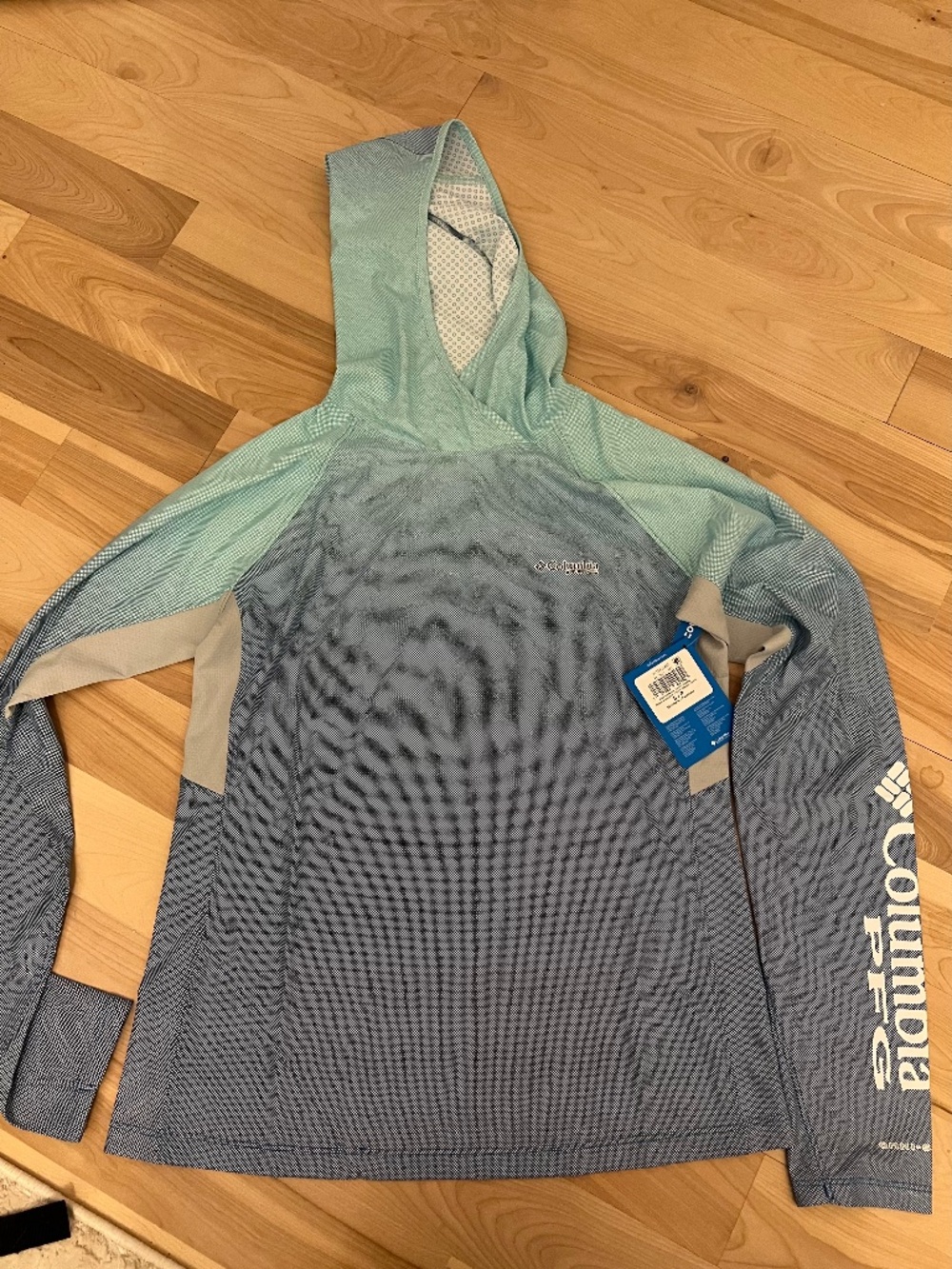 Columbia Women's Hooded Long Sleeve Top in Light Teal and Slate Blue